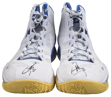 2015-16 Steph Curry Pre-Season Game Used, Signed & Inscribed Under Armour Sneakers Photo Matched To 10/13/2015 (MeiGray, Fanatics & JSA)